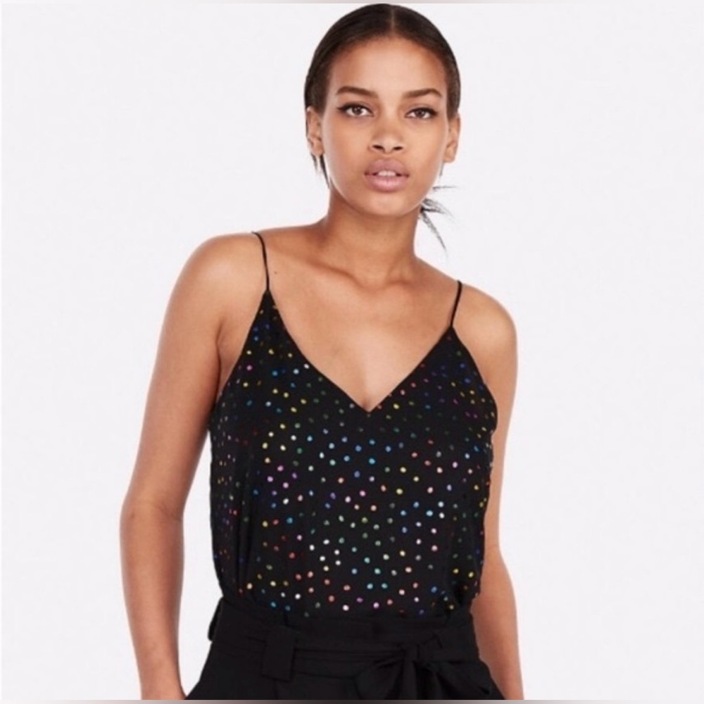 EXPRESS Black Rainbow Polka Dot Tank